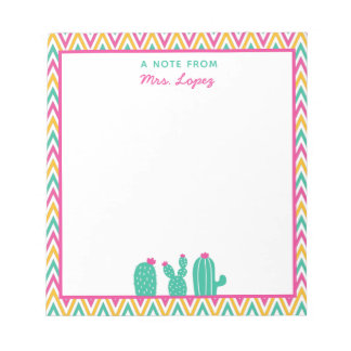 Cute Chevron Cactus Pink Flowers Teacher Notepad