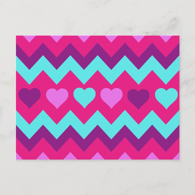 Cute Chevron Hearts Pink Teal Teen Girl Gifts Postcard (Front)