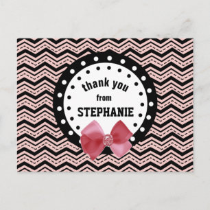 Cute Chevrons, Dots, and Bow Pink and Black Z55 Postcard