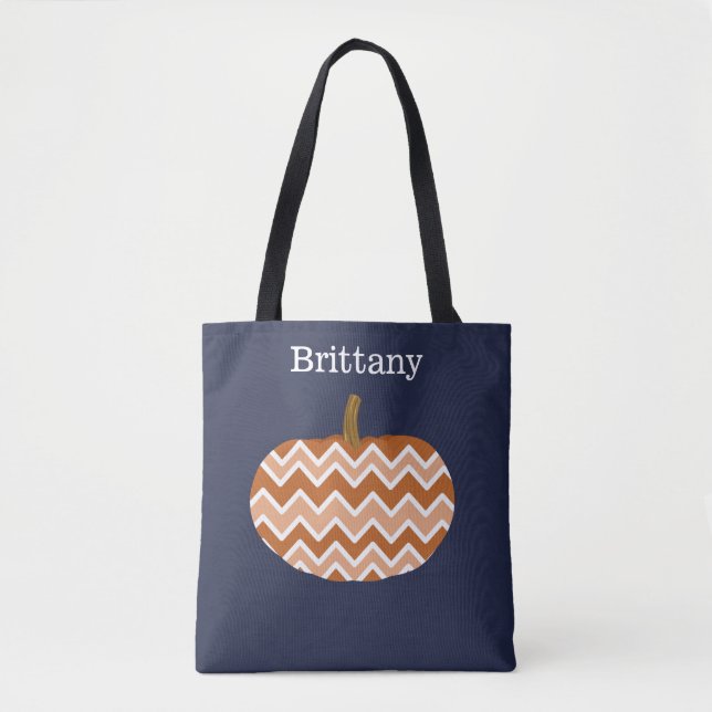 Cute Chevrons Pumpkin | Personalised Tote Bag (Front)