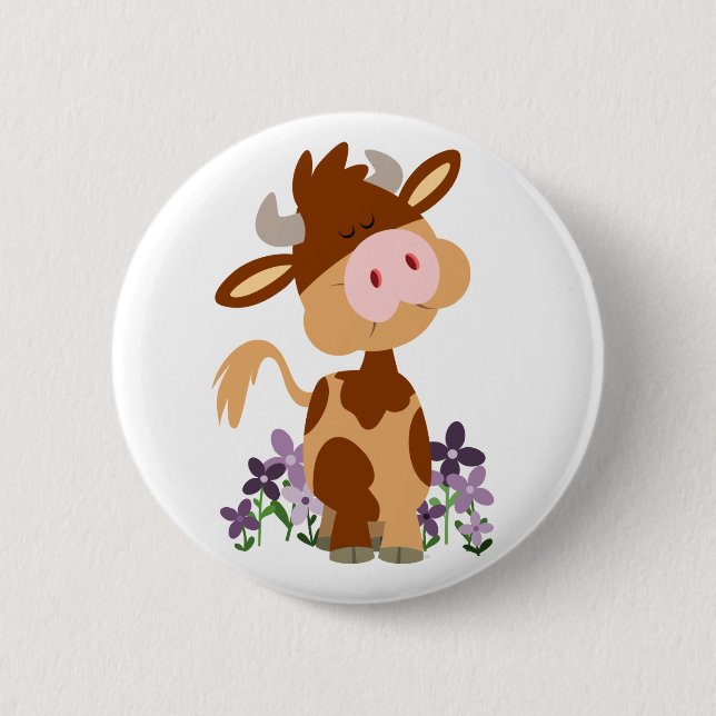 Cute Chewing Cartoon Cow Button Badge (Front)