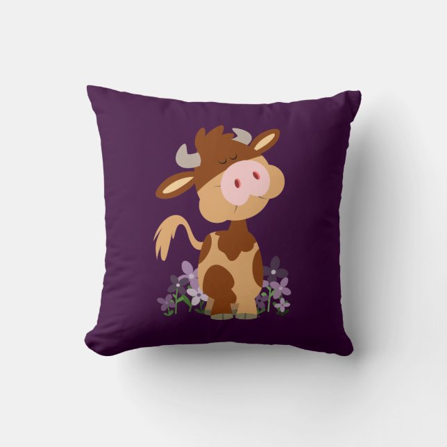 Cute Chewing Cartoon Cow Pillow (Front)