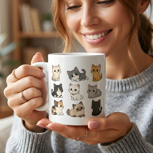 Cute Chibi Adorable Kawaii Cats Pattern 11oz Mug