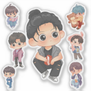 Cute Chibi Anime Boy Vinyl Sticker Set