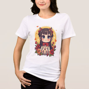 Cute Chibi Anime Girl Floral Shirt Kawaii Fox Ea