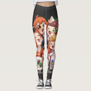 Cute Chibi Anime Girls Sushi Group Art Leggings