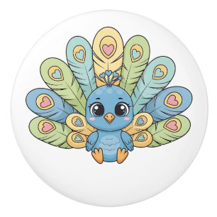 Cute Chibi Baby Peacock Ceramic Knob