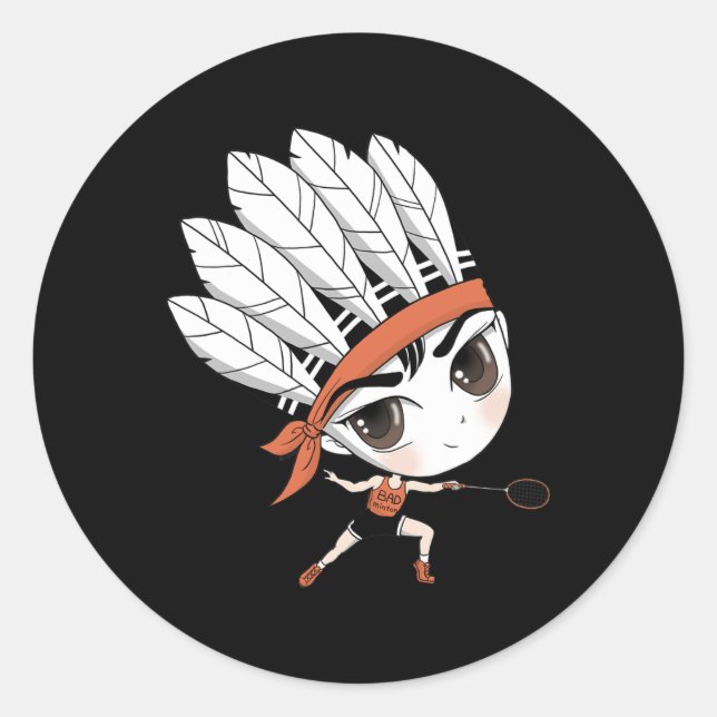 Cute Chibi Badminton Birdie Manga Cartoon  Classic Round Sticker (Front)