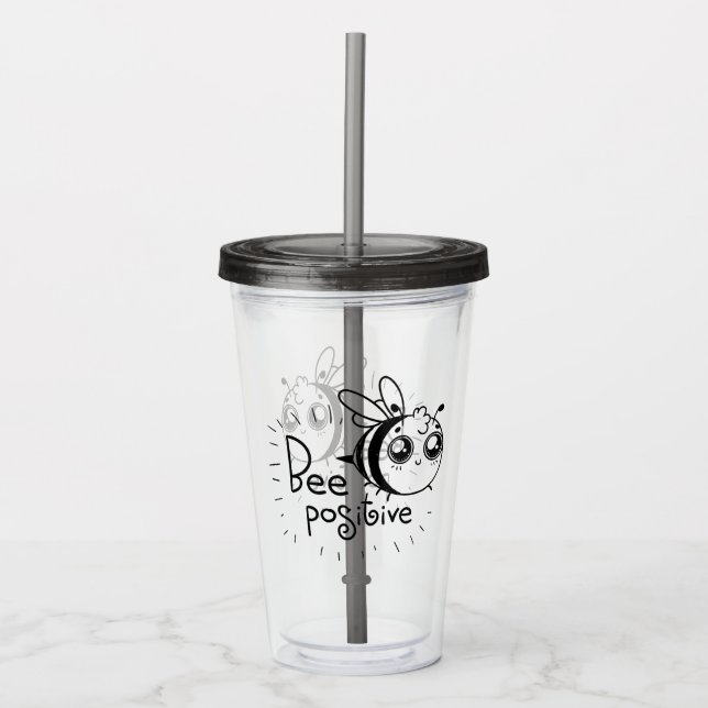Cute Chibi Bee illustration Quote Acrylic Tumbler (Front)