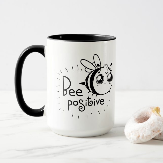 Cute Chibi Bee illustration Quote Mug (With Donut)