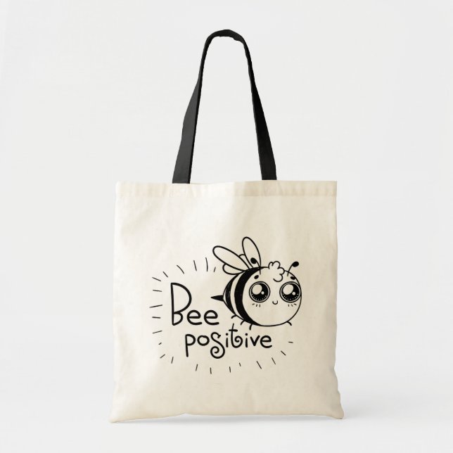Cute Chibi Bee illustration Quote Tote Bag (Front)