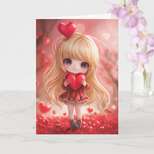 Cute Chibi Blonde Holding a Heart Card