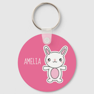Cute Chibi Bunny Pink Personalised Key Ring