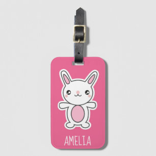 Cute Chibi Bunny Pink Personalised Luggage Tag