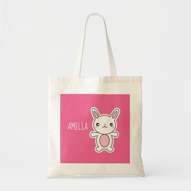 Cute Chibi Bunny Pink Personalised Tote Bag (Front)