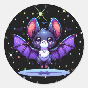 Cute Chibi Cartoon Bat Halloween Classic Round Sticker