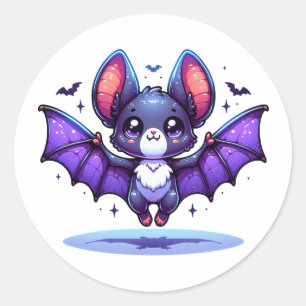 Cute Chibi Cartoon Bat Halloween Classic Round Sticker