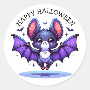 Cute Chibi Cartoon Bat Halloween Classic Round Sticker