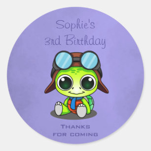 Cute Chibi Cartoon Turtle birthday thank you Classic Round Sticker