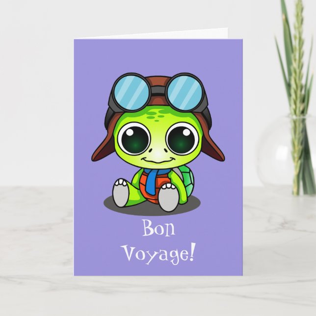 Cute Chibi Cartoon Turtle Bon Voyage Card (Front)