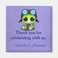Cute Chibi Cartoon Turtle in Aviator Hat Thank You