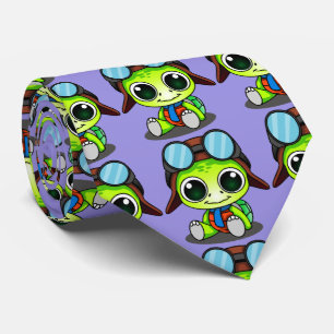 Cute Chibi Cartoon Turtle in Aviator Hat Tie