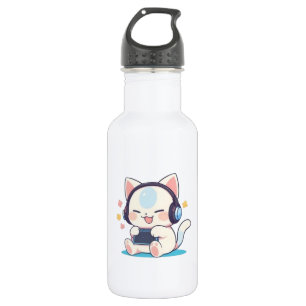 Cute Chibi Cat Gaming Headphones Portable Console 532 Ml Water Bottle