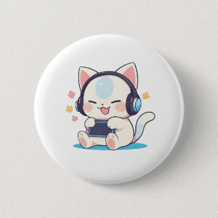 Cute Chibi Cat Gaming Headphones Portable Console 6 Cm Round Badge