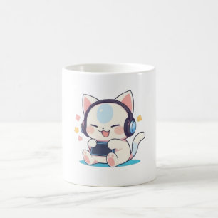 Cute Chibi Cat Gaming Headphones Portable Console Coffee Mug