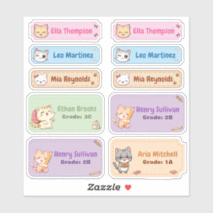 Cute Chibi Cat Name Label Stickers