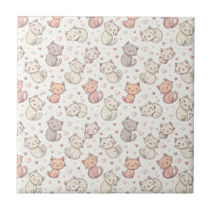 Cute Chibi Cat Pattern - Kids Kawaii Kitten Design Tile