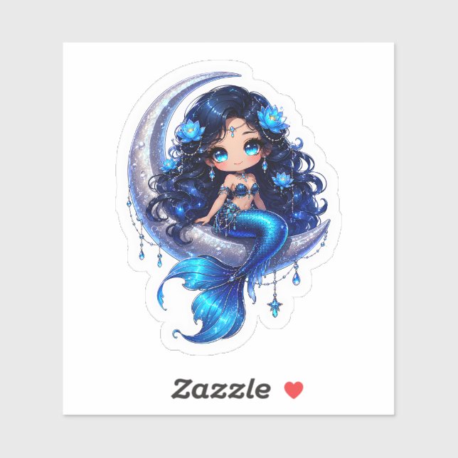 Cute Chibi Celestial Mermaid on Crescent Moon Stic (Sheet)