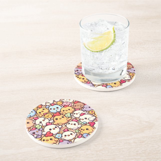 Cute Chibi Chicken Pattern Design Coaster (Side)