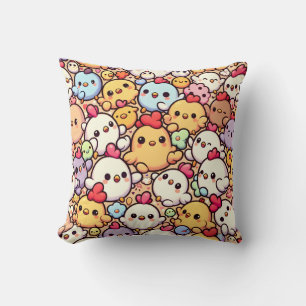 Cute Chibi Chicken Pattern Design Cushion