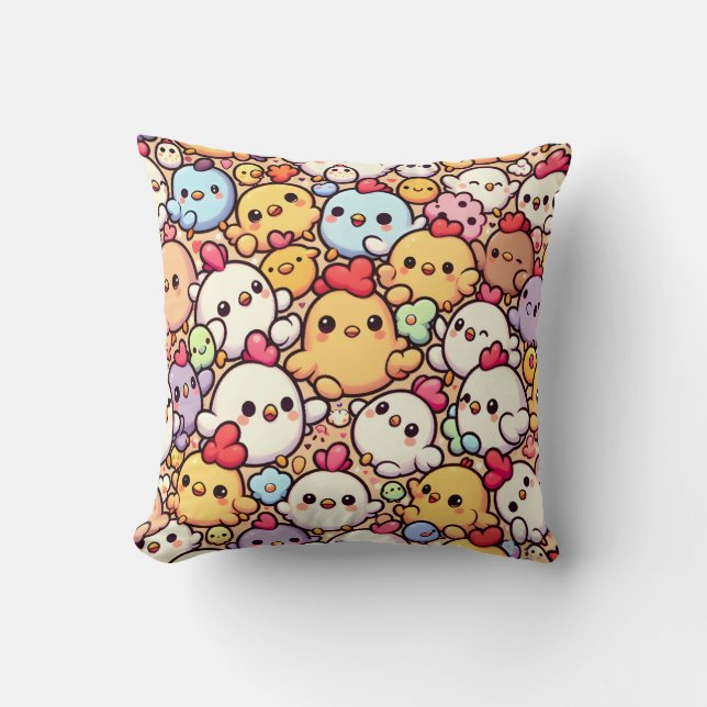Cute Chibi Chicken Pattern Design Cushion (Front)