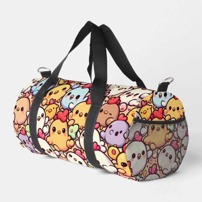 Cute Chibi Chicken Pattern Design Duffle Bag (Right Corner)