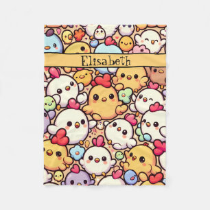 Cute Chibi Chicken Pattern Design Personalised Fleece Blanket