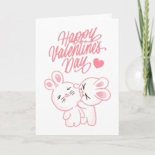 Cute Chibi Couple Rabbit Happy Valentines Day Card