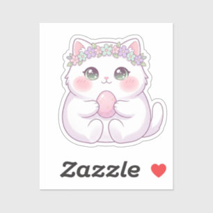 Cute Chibi Easter Cat Pink Blush Blushing Sticker