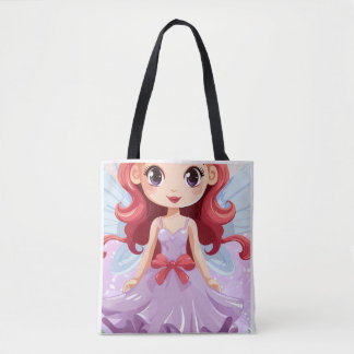 Cute Chibi Fairy Angel Purple Dress Shoulder Tote Bag