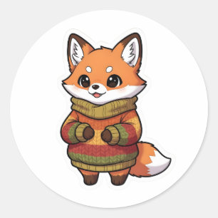 Cute Chibi Fox in Cosy Autumn Sweater Sticker