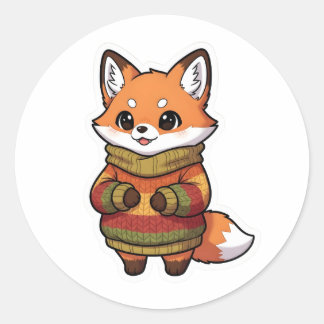 Cute Chibi Fox in Cosy Autumn Sweater Sticker