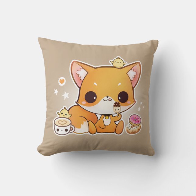 Cute chibi fox with kawaii icecream cushion (Front)