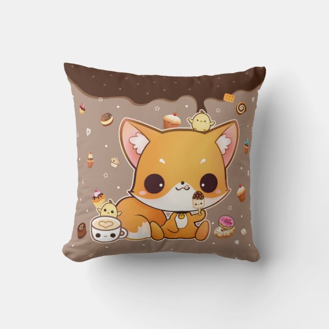 Cute chibi fox with kawaii icecream cushion (Front)
