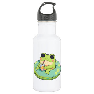 Cute Chibi Frog Summer Pool Day Lemonade Design 532 Ml Water Bottle