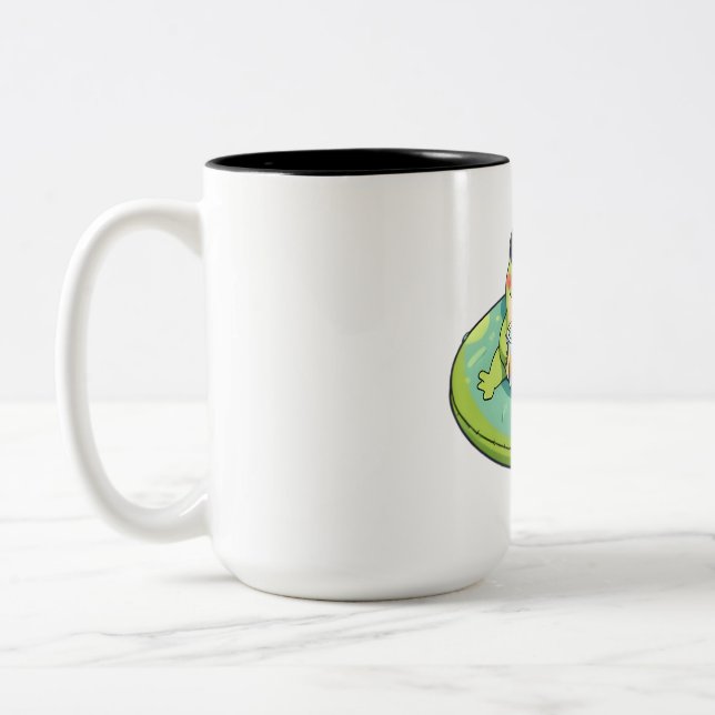 Cute Chibi Frog Summer Pool Day Lemonade Design Two-Tone Coffee Mug (Left)