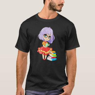 Cute Chibi Gacha Style Fashion Reading Girl With B T-Shirt