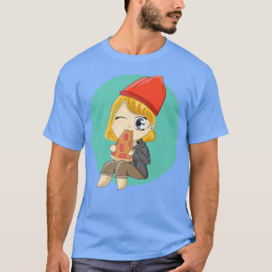 Cute Chibi Girl Eating Pizza53 160 T-Shirt