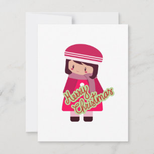 Cute chibi girl flat holiday card