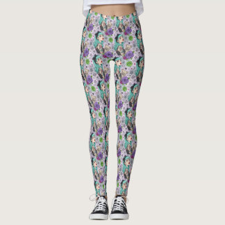 Cute Chibi Girl & Floral Pattern Leggings